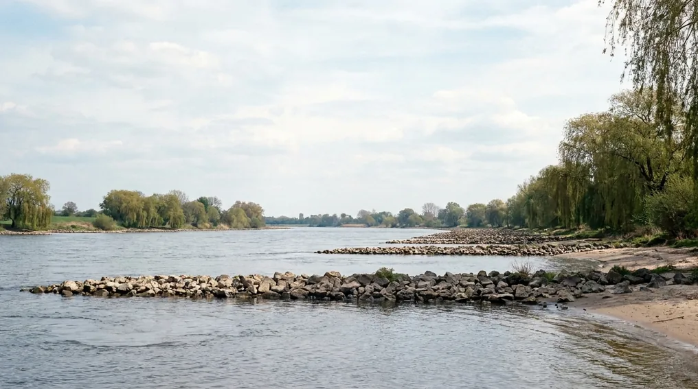 Die Elbe bei Magdeburg mit Buhnen und Altwässern