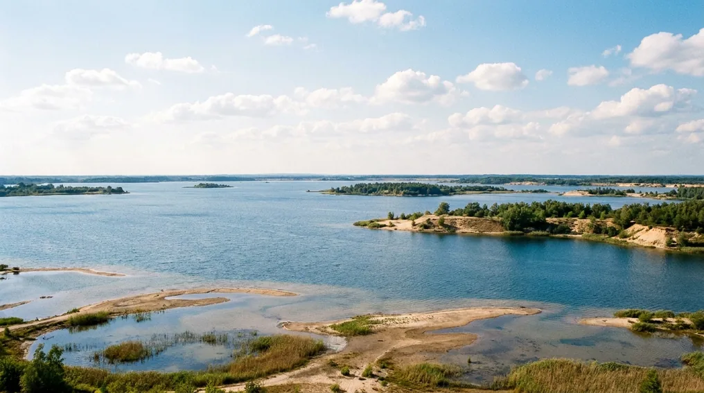 Der Große Goitzschesee bei Bitterfeld mit Inseln und Landzungen