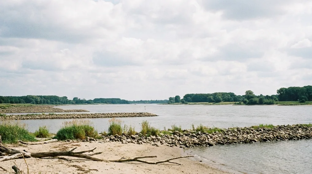 Der hessische Rhein in Südhessen mit Buhnenfeldern